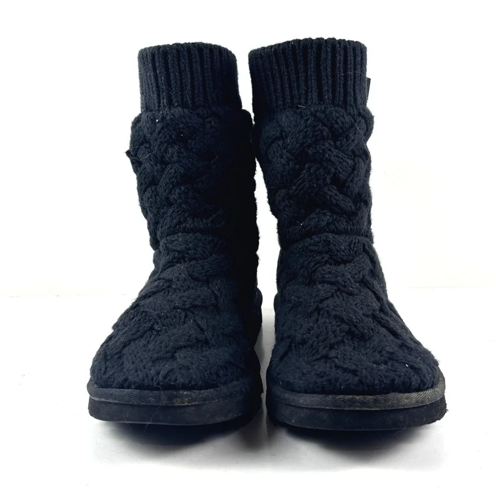 UGG Isla Cable Knit Boots Women 7 Black‎ Ribbon Bow 1008840 Cozy Coquette Bows